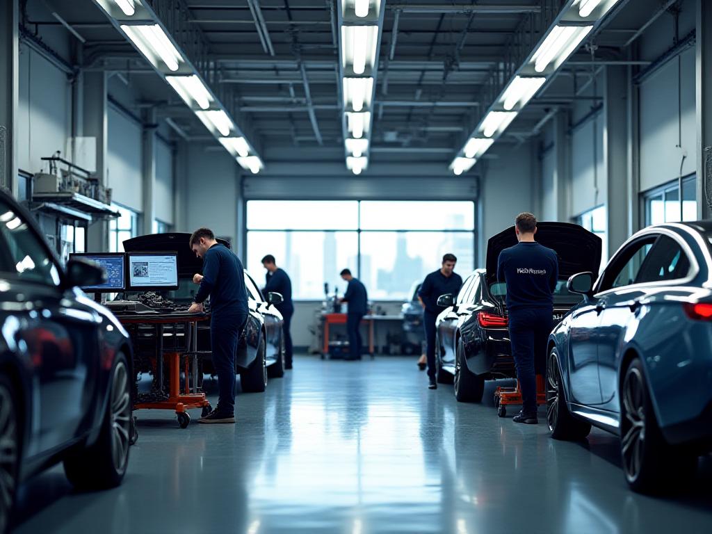 Taller automotriz de Nimbus Performance en Bogotá con técnicos trabajando